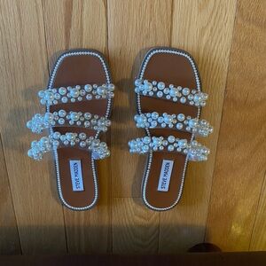 Steve Madden Pearl Embellished Brown Sandals